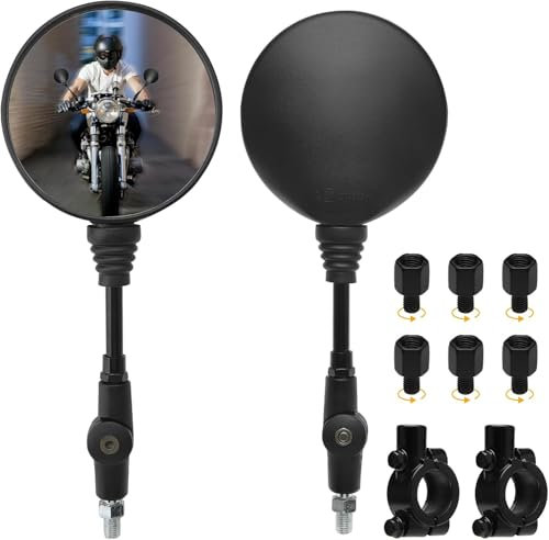 UOCAI Set di specchietti retrovisori universali per moto, con filettatura destra M8 M10, filettatura sinistra, morsetto per manubrio, specchietto retrovisore per ATV/scooter, cruiser/scooter