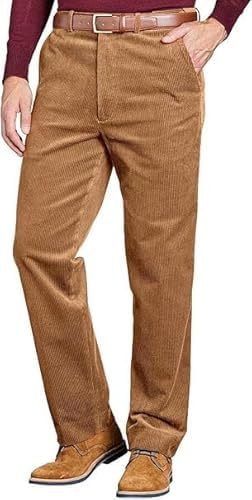 NEO Men's Cotton Corduroy Trouser Pants, Mens Warm Heavy Smart Work Casual Stretch Straight Leg Formal Office Work Plain Workwear Cord Corduroy Trousers Plus Size 30-50 (Brown, 34-31)