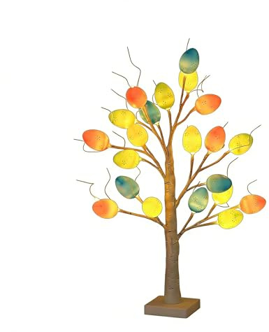 XVICO Easter LED Egg Tree Light - Artificial Birch Tabletop Tree with Colorful Light-Up Easter Eggs, 24LED USB Powered Indoor Decor for Easter Home Party Decorations