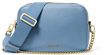 Michael Kors Bryant Medium Double Zip Chain Camera Crossbody Bag, Gold-Tone Hardware/Pebble Leather/French Blue