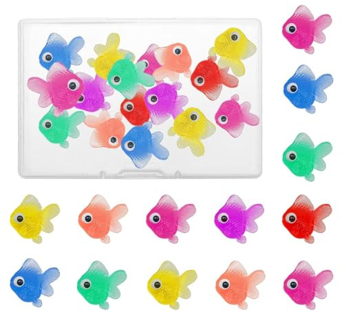 COYUN 25 Stück Dehnbare Neon Fische Künstliche Schwimmende Fische Weiche Gummi Goldfische Spielzeuge Kleine Gefälschte Fische Ornament für Katzenspielzeug Aquarium Dekoration Party(Zufällige Farbe)