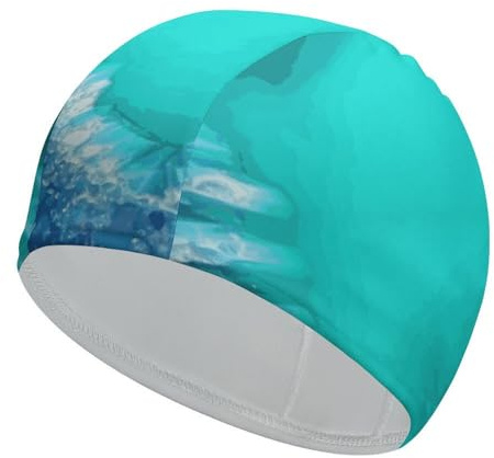 Bonnet de bain en tissu bleu turquoise vif pour cheveux courts et longs pour garder les cheveux secs, bonnet de bain imperméable pour homme et femme, extensible, confortable, antidérapant