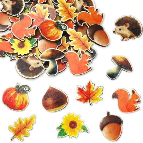 UPINS Streudeko Herbst, 36 Stück Tischdeko Herbst Holz Herbst Streudeko Kürbis Igel Pilz Tischdeko Erntedankfest Tischdeko für Party Deko