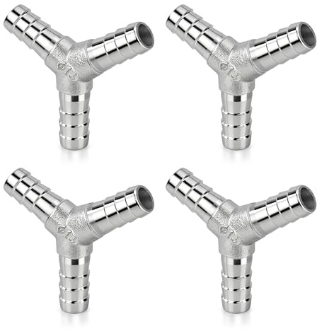 Connettore Tubo Carburante Y, Φ13mm Barbiglio Raccordo per Tubi Flessibile a 3 Vie Adattatore Raccordi a Y in Acciaio Inossidabile 304 per Aria, Acqua, Gas e Gasolio (4 Pezzi)
