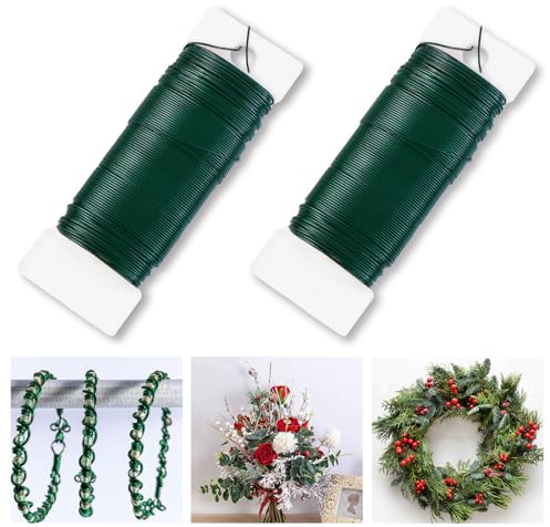 XIMISHOP 2 Rolls Christmas Wreaths Wires，70m Christmas Craft Wire Green Florist Wire for Xmas Wreath Making Flower Arrangements Wedding Bouquets Craft Wires