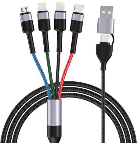 6-in-1 Multi Charging Cable, 3M/10Ft USB Nylon Braided Sync Charger Cord with Micro USB Type C Lightning Connector Supports 2.4A Fast Charging for Android/iPhone/iOS/Samsung/Huawei