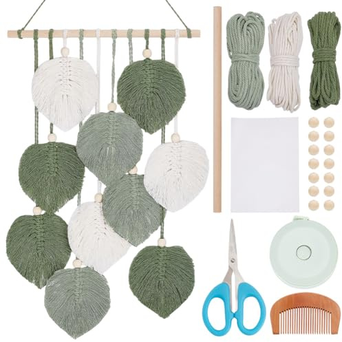 ORIGACH Blätter DIY Makramee Wandbehang Set für Anfänger, Boho-Bauernhaus Bausatz Mit Anleitung Makramee Knüpfset zum Basteln und Knüpfen von Wandbehang-Dekorationen