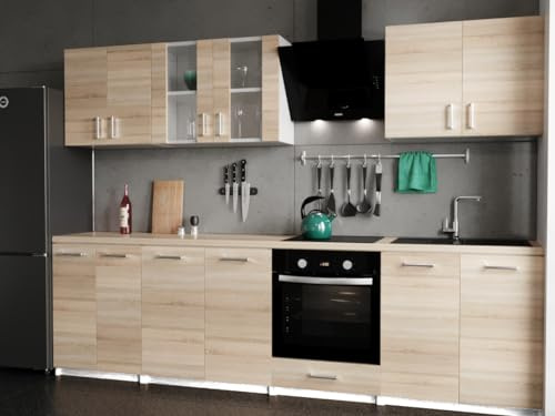 roe furniture Moderne Küchenzeile ohne Elektrogeräte - Einbauküche mit viel Stauraum - Erweiterbares 2,8-m-Set inkl. Arbeitsplatten - 280 x 82 x 46 cm (B/H/T)