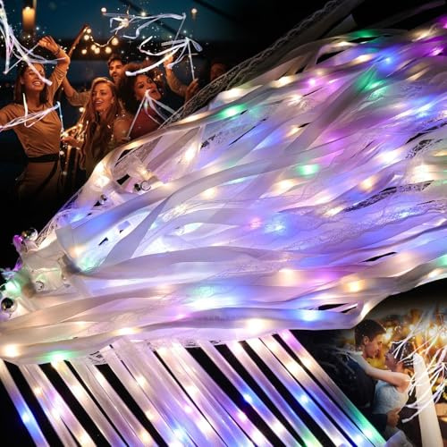 50PCS Bâton Magique Mariage avec LED Lumière, Accessoire Féerique Ruban | Rougeoyant Lumière Chaude pour Cérémonie Noces - Décoration Fête Anniversaire Événement (Color)