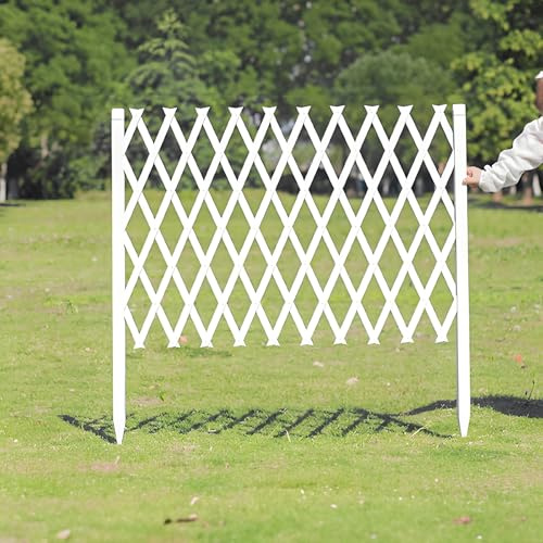 Valla retráctil de madera para jardín expandible de 4 a 9 pies, enrejado decorativo, partición ajustable para exteriores, color blanco, 20 pulgadas de alto x 3.9 pies de largo