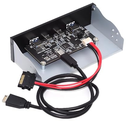 Cablecc 4-Port interner USB 3.1 Gen 2 Frontpanel-Hub (2X Typ-A + 2X Typ-C) für 5,25-Zoll-Schacht, Anschluss an Motherboard-Typ-E-Header