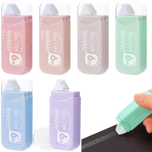 KIRZAX 6er-Pack Kleberoller,Kleber-Mausrad，Doppelseitiges Klebeband,Neueste Roller Kleben mit reißfestem PET-Band,von Fotoalben, Karten, Fotos, Basteln, Tagebuch, 6mm x 6m