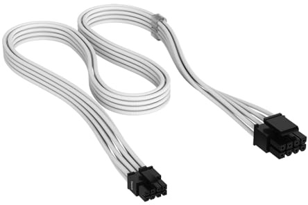 CORSAIR Câble CPU EPS/ATX 12V à Gaine individuelle Type 5 Elite Premium – 8 Broches (4+4), 750 mm, Peignes à Câble Profil Bas, Conception Paracord à Maille Triple Couche, 2 Pièces – Blanc