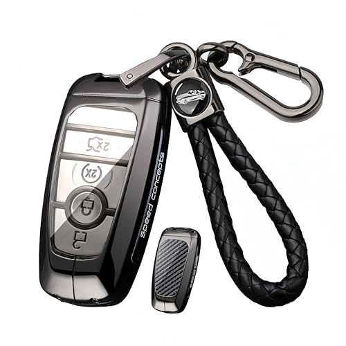 ontto Metall Autoschlüssel Hülle Schutzhülle Passt für Ford Mondeo MK5 Bronco Mustang Explorer EcoSport S-Max Ranger Fiesta F150 F250 Schlüsselcase Zubehör Schlüsselhülle Schlüsselgehäuse Schwarz