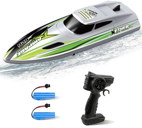 SVERTIBO Fast RC Boat for Adults, 20KM/H High Speed Remote Control Racing Boats, Self-Righting, 2 Batteries, 20+ Mins, 2.4GHz Pool & Lake Summer Toys Gifts (Silver)