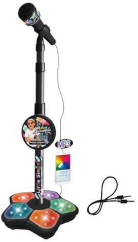 2026 New Star Microphone with Stand, Built-in Music & Colorful Lights, Echo Effects Portable Karaoke Machine, Kid-Friendly Singing Toy for Music Play (Black)