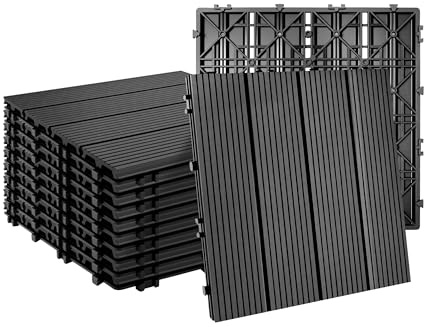 Relaxdays Dalles WPC 11 pièces 30x30 cm, résistantes extérieures, clipsables, Aspect Bois, Anthracite, 1 m²
