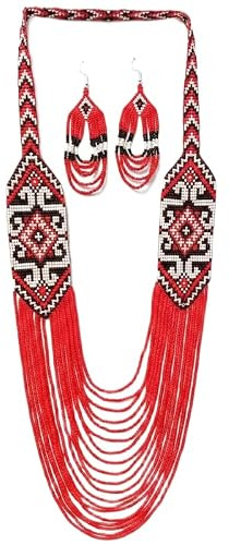 LKBEADS Collier Gerdan ukrainien à motif d'oiseaux folkloriques avec boucles d'oreilles assorties, perles de rocaille, bijoux traditionnels multicolores faits main, bijoux ukrainiens |LK_UKRN_0544