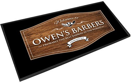 Artylicious - Tappetino da bar con scritta Welcome Barbers, effetto legno