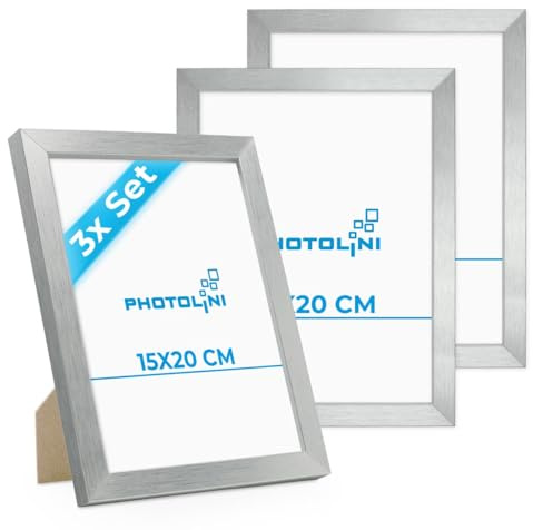 PHOTOLINI Bilderrahmen 15x20 Holz MDF, 3er Set Bilderrahmen 20x15 Silber, Picture Frame mit Acrylglas, Fotorahmen 15x20 zum Aufhängen & Aufstellen, Rahmen 15 x 20 cm mit Zubehör für Fotos & Poster
