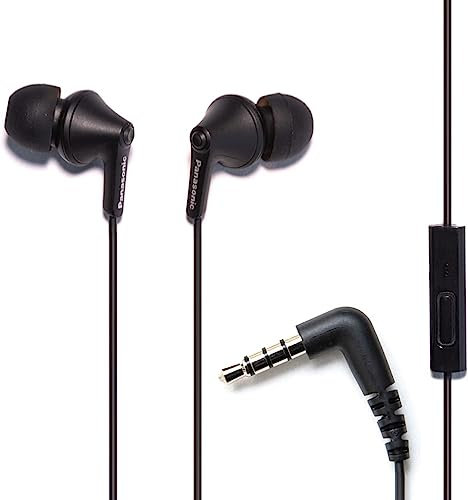 Panasonic ErgoFit RP-TCM125-KA Écouteurs filaires intra-auriculaires avec microphone et contrôleur d'appels, écouteurs ergonomiques sur mesure (S/M/L), prise jack 3,5 mm pour téléphones et ordinateurs
