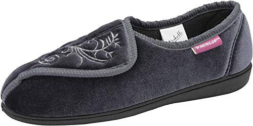 DUNLOP Ladies Famous Bluebell Machine Washable Touch & Close Slippers (5 UK, Grey)