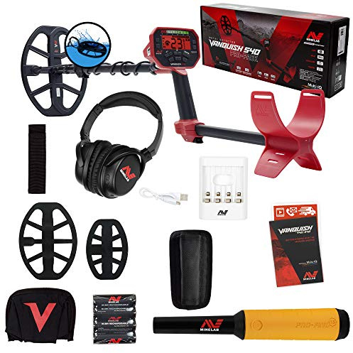 Minelab Vanquish 540 Pro Pack Metal Detector with 2 Coils, Pro-Find 15 Pinpointer, Wireless Headphones, Rechargable Batteries