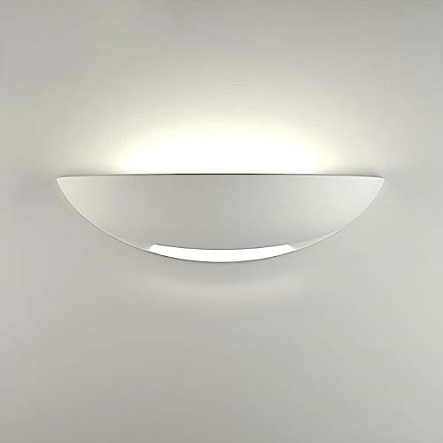 Applique da parete mezza luna in gesso doppia emissione di luce led attacco E27 lampada muro moderno verniciabile bianco