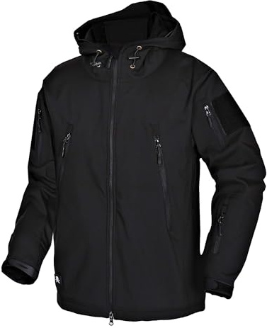 Wisdom Wolf Chaqueta impermeable con forro polar y capucha plegable y múltiples bolsillos, ligera y con cremallera completa para actividades al aire libre y esquí Para Hombre 3XL Negro