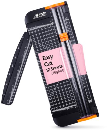 ArtAt A4 Paper Cutter Guillotine:12 Inch Straight Cutting Paper Trimmer Scrapbooking Tool with Automatic Security Blades for Cut Craft Paper Card Coupon Vinyl Label and Photo Side Ruler Guillotine | Precision cutting with side ruler for scrapbooks, cardstock, DIY craft, photos, coupon, labels, classroom craft projects