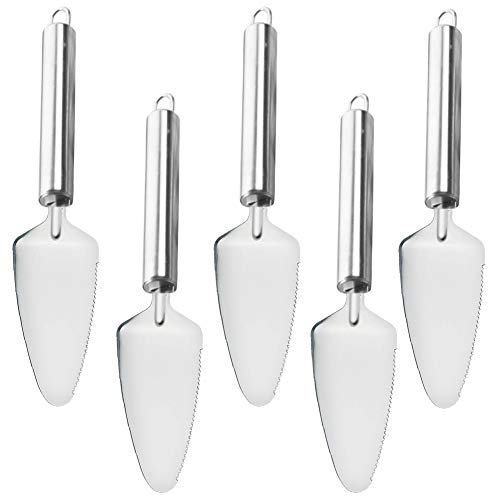 SRTYZ - Set di 5 coltelli professionali in acciaio inox, per torte, pizza e torta, con bordo taglierino lavabile in lavastoviglie, per cucina, ristorante, feste, matrimoni, torte, colore: argento