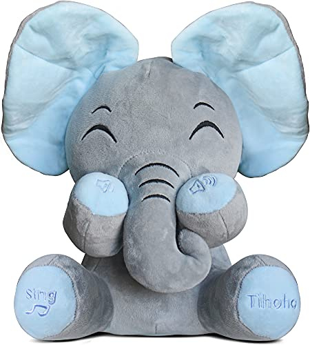 Tihoho Peek A Boo Elephant Talking Singing Elephant Plush Huggable Toy Animated Plush Cute Toys Gift Stuffed Doll for Baby Tollders Kids Boys Girls Gift Adjust Sound (Blue)