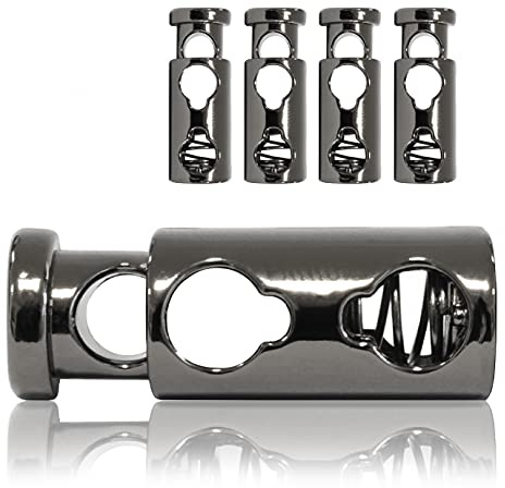 Ganzoo Kordel-Stopper aus Metall, 4er Set Kordel-Klemme gerade Form mit Doppel-Loch, 33mm lang, Farbe Titan, für Schnürsenkel, Seilzug, Jacken, Hoodies, Taschen