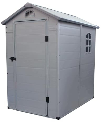 milani home - casetta porta attrezzi da giardino in resina, grigio chiaro, 134 x 192 x 204 cm