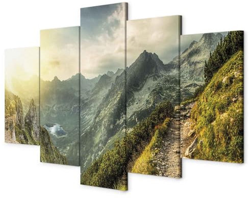 B&D XXL - Wandbilder XXL Landschaft Gebirge 150x75cm 5 tlg - Wand Deko Leinwand Bilder Groß Wanddeko Wohnzimmer Schlafzimmer Kunstdrucke - Natur Berge c-B-0037-b-m