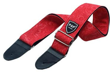 YUEKO Retro Gitarrengurt Denim Baumwolle Bakelit Universal Gitarrengurt Ballad Verstellbarer Gitarrengurt, Rot/Ausflug, einfarbig (Getaway Solids), Large