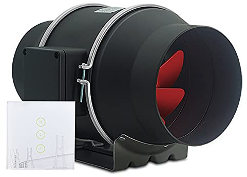 6 Inch Bathroom Exhaust Fan Inline Fan Vent Quiet Ventilation Exhaust Intake Fan 312 CFM Ventilation Blower for Attic Kitchen Garage Greenhouse Basement Home (Black Wireless switch)