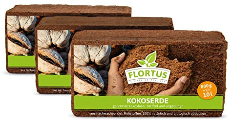 FLORTUS Kokos Anzuchterde 30L | Kokoserde gepresst, ungedüngt & torffrei | Kokosziegel, Humusziegel als praktische Quellerde | Kokos Blumenerde
