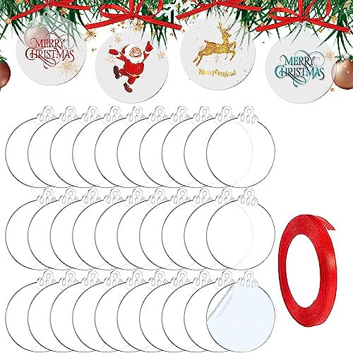TSKDKIT 30 Stück Acrylscheibe Weihnachtskugel 10cm Acrylscheibe Weihnachten Deko Anhänger Plexiglasplatten Christbaumkugeln Plexiglasscheibe für Weihnachten Dekoration Basteln(10cm)