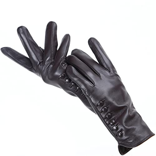 Damen-Handschuhe Damen-Lederhandschuhe halten warm Damen-Winter-Handschuhe Weiche Lammfell-Handschuhe Light Brown 8.5
