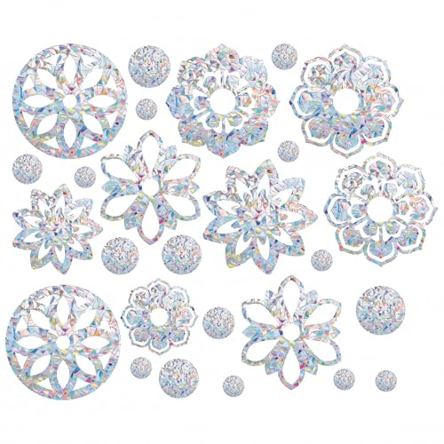 GORGECRAFT 25 pz Mandala Finestra Aderisce Fiore Anti-Collisione Arcobaleno Vetro Finestra Adesivi Avvisi per Uccelli Strike Floreale Rotondo Decalcomanie Vinile Prismatico Non Adesivo