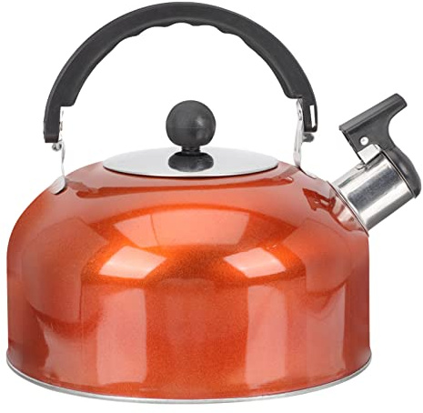 Garneck Stainless Steel Whistling Teapot, 1.8L Portable Camping Teapot for Stovetop (Orange) Gas Kettle