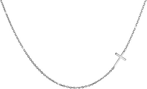 day.berlin Kreuzkette Cross 18k vergoldet | Damen Halskette mit seitlichem Kreuz Anhänger 19x11mm, filigrane Kette 45+5cm, 316L Edelstahl nickelfrei & wasserfest