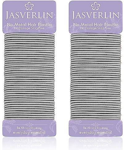 JASVERLIN 2 mm Hårband i ljusgrått, glidfria och skadafria gummiband för hår i svans för kvinnor, flickor och män, gummiband för tunt, medelmåttigt och tjockt hår