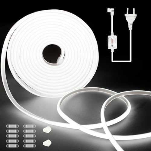 TTWAY COB LED Streifen 220V 20m, LED Streifen Wasserdicht Tageslicht, CRI>90, 10mm Breit, IP65 LED Strip 20m für Schlafzimmer, Decke, Außendekoration, 6000K