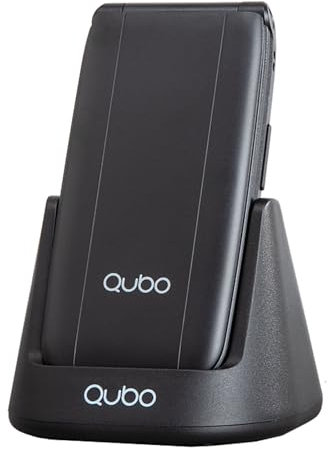 Qubo Flip Telefono per anziani GSM, Cellulare per anziani, Display da 2,4'', Volume alto,Funzione SOS, Supporto Dual SIM,Chiamata rapida, Radio FM, Torcia elettrica,Base di ricarica,Nero