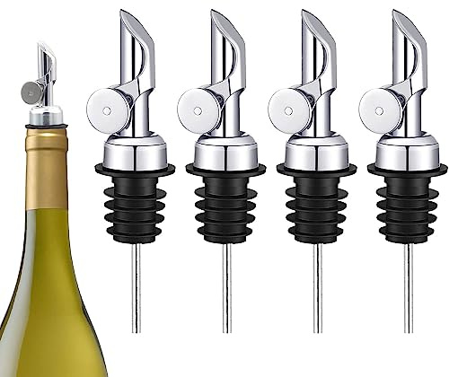 Weighted Stainless Steel Liquor Bottle Pourers: Auto Flip Spouts for Precise Pouring, Leak-Proof and Dishwasher-Safe (4pcs - Silver)