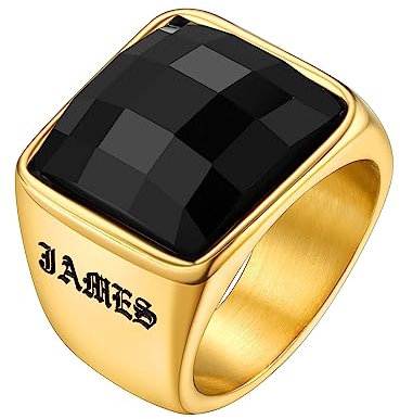 Supcare 18k Schwarz Stein-Ring personalsierter Siegelring Gold benutzerdefinierter Ring mit Text Damen Herren Souvenir Hip Hop Bandring Andenken Modeschmuck Accessoire für Men Vater