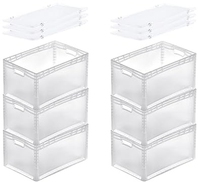 PROREGAL SuperSparSet 6x Transparenter Eurobehälter LightLine mit offenem Griff & Scharnierdeckel | HxBxT 32x40x60cm | 66 Liter | Eurobox Transportbox Transportbehälter Stapelbehälter
