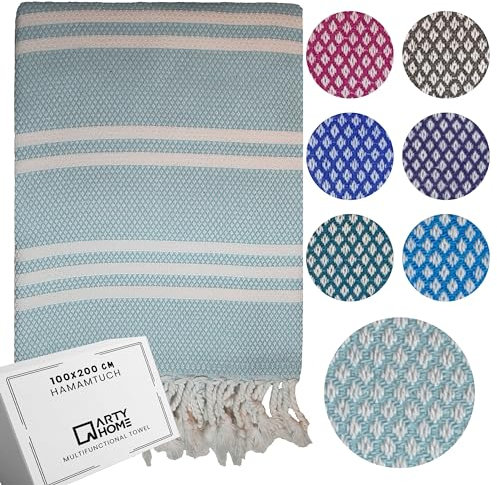 Arty Premium Hamamtuch Strandtuch groß 90 x 200 cm Saunatuch XXL Badetuch Vorgewaschen Schrumpffest Schnelltrocknend Leicht Saugfähig 100% Baumwolle Oeko-TEX, Aqua